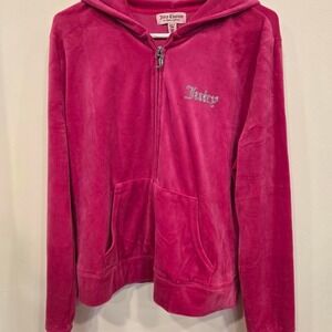Juicy Couture Pink Velour Zip Up Hoodie Y2K Women's XL
